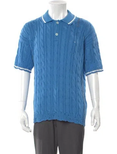 Pre-owned Marni Tweed Pattern Collar Polo Shirt W/ Tags In Blue