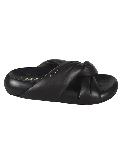 Marni Womens Black Bubble Twisted Top-strap Leather Sandals