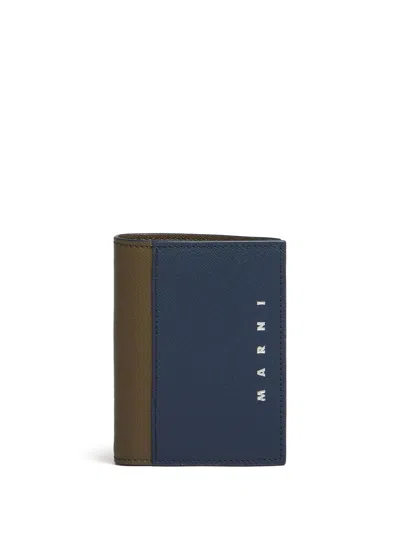 Marni Two-tone Bi-fold Leather Wallet In Green