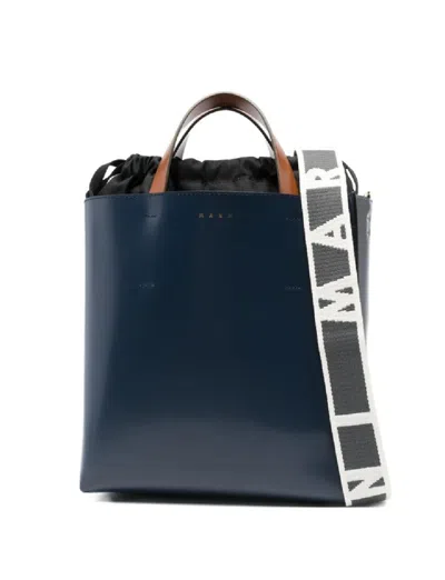 Marni Two-tone Calf Leather Structured Tote Bag In Blue