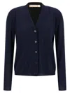 Marni Two-tone Wool And Silk Cardigan With Embroidered Detail In Blue