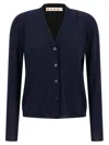 Marni Two-tone Wool And Silk Cardigan With Embroidered Detail In Blue