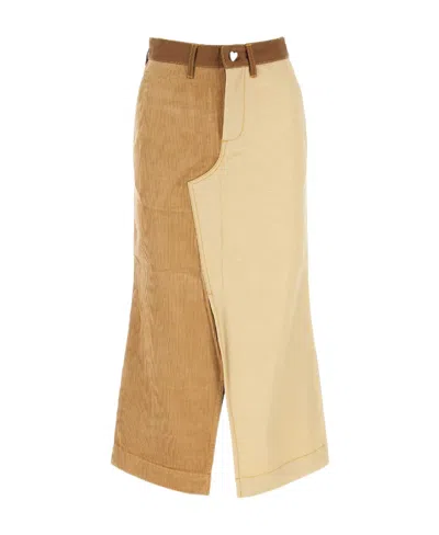 Marni Two-tone Cotton Skirt In Nude