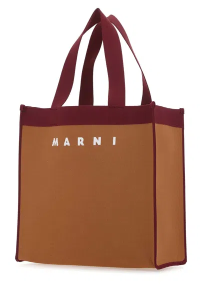 Marni Two-tone Fabric Medium Shopping Bag In Zo196