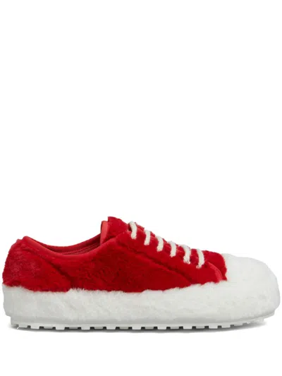 Marni Two-tone Faux-fur Sneakers In Red
