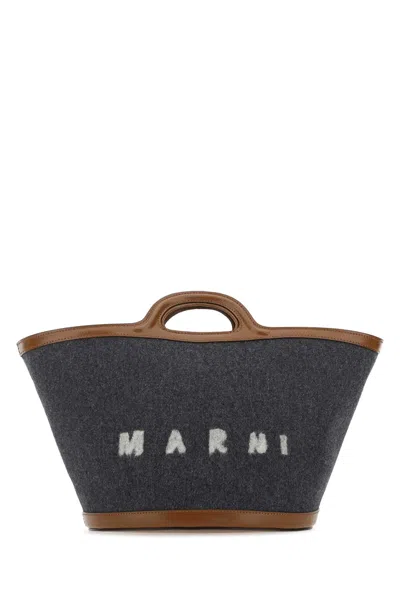 Marni Two-tone Felt And Leather Small Tropicalia Summer Handbag In Multicoloured