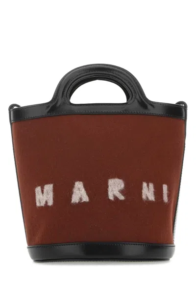 Marni Two-tone Felt And Leather Tropicalia Bucket Bag In Multicoloured