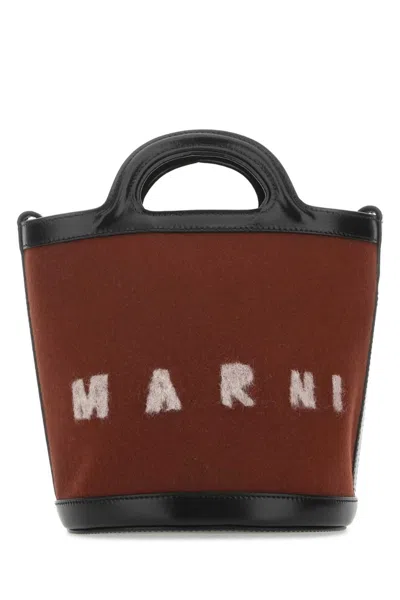 MARNI TWO-TONE FELT AND LEATHER TROPICALIA BUCKET BAG