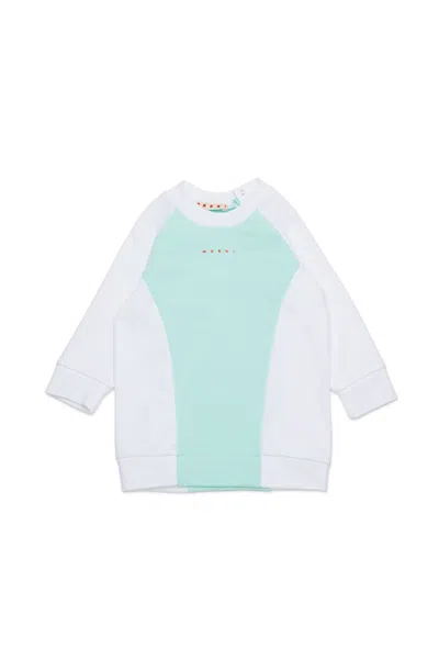 Marni Two-tone Fleece Dress Branded With Logo In Blue