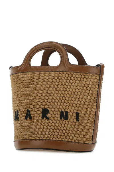 Marni Two-tone Leather And Raffia Tropicalia Bucket Bag In 00m50