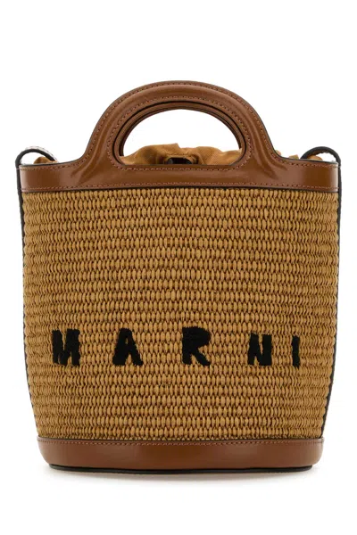 Marni Two-tone Leather And Raffia Tropicalia Bucket Bag