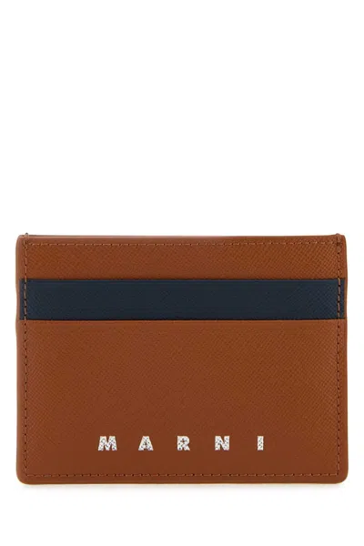 Marni Two-tone Leather Cardholder In Brown