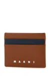 Marni Saffiano Leather Color Block Cardholder In Mocanightblue