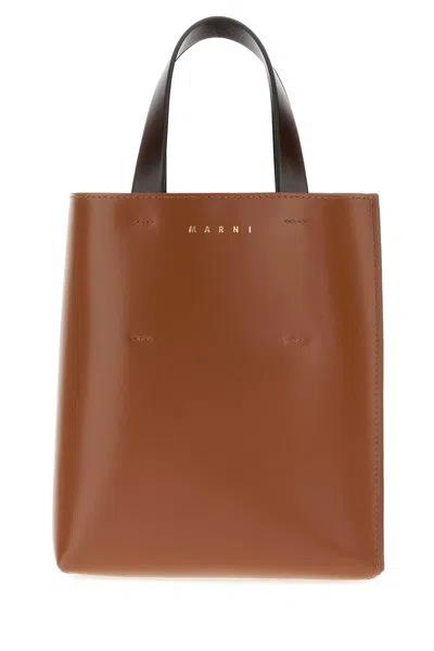 Marni Two-tone Leather Museo Handbag Maroonswanmetalbrown Borse A Mano In Brown