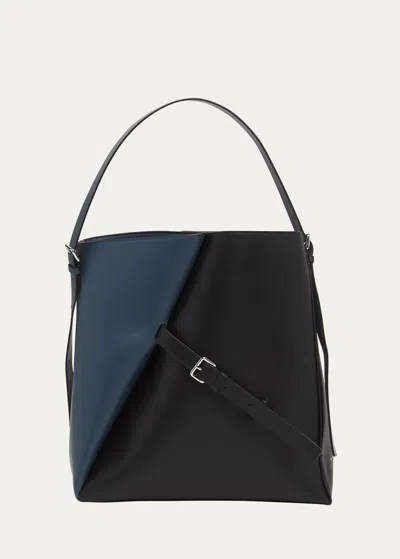 Marni Two-tone Leather Tote Bag In Opalblack