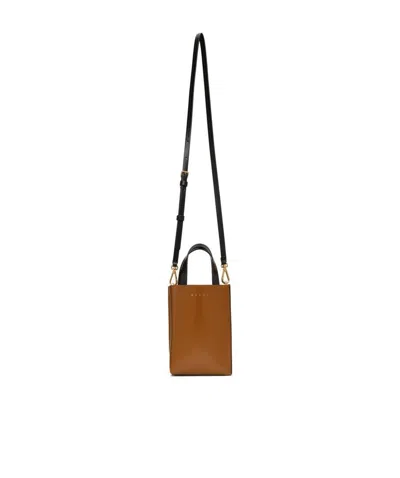 Marni Two-tone Leather Tote Bag In Brown