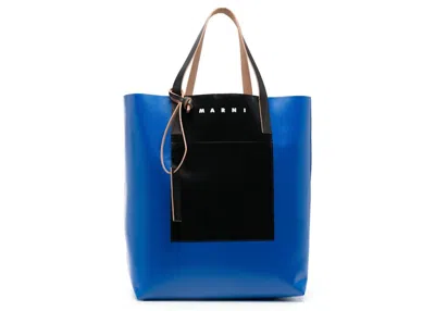 Pre-owned Marni Two Tone Logo Print Tote Bag In Royal Blue/black