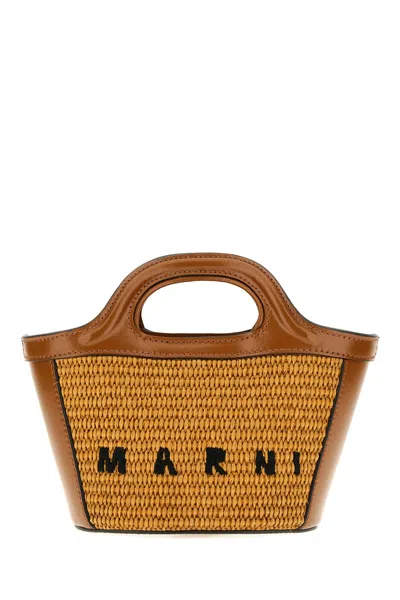 Marni Two-tone Raffia And Leather Micro Tropicalia Handbag