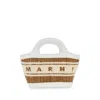 Marni Two-tone Raffia And Leather Micro Tropicalia Summer Handbag In White