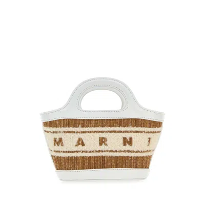 Marni Two-tone Raffia And Leather Micro Tropicalia Summer Handbag In White