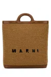 Marni Two-tone Raffia And Leather Tropicalia Bucket Bag In Brown