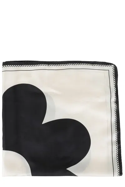 Marni Two-tone Silk Foulard With Floral Design In White