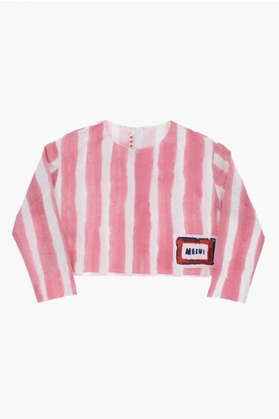 Marni Two-tone Striped Blouse With Zip Closure In Pink