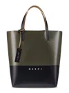 Marni Tribeca Leatherette Tote Bag With Embossed Trim And Logo Detail In Gray