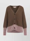 Marni Two Tone V Neck Cardigan In Brown