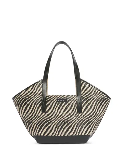 Marni Raffia-effect Waves Small Tote Bag In Multi