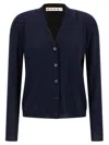 Marni Two-tone Wool And Silk Cardigan With Embroidered Detail In Blue