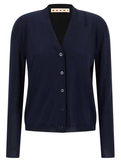 MARNI MARNI TWO-TONE WOOL AND SILK CARDIGAN WITH EMBROIDERED DETAIL