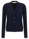 Marni Two-tone Wool And Silk Cardigan With Embroidered Detail In Blue