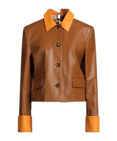Marni Two-color Leather Jacket In Brown