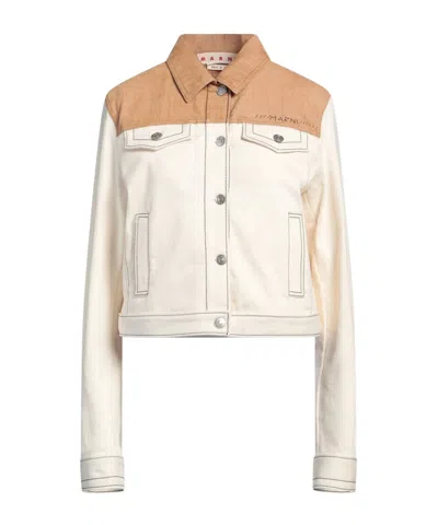 Marni Two-tone Denim Cropped Jacket In White
