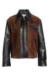 Marni Black Leather Jacket With Split-leather Front Panel In Black