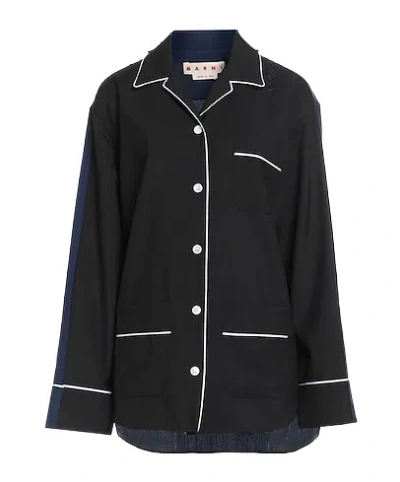 Marni Two-tone Long-sleeve Shirt In Black