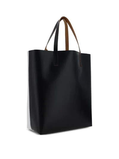 Marni Two-tone Polyurethane Tote Bag In Black