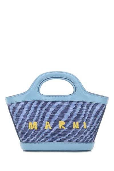 Marni Two-tone Rafia Mini Tropicalia Handbag In Blue