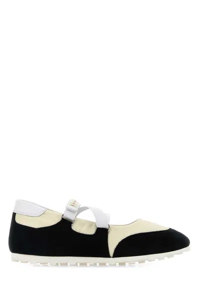Marni Two-tone Suede And Fabric Ballerina Flats In Multi