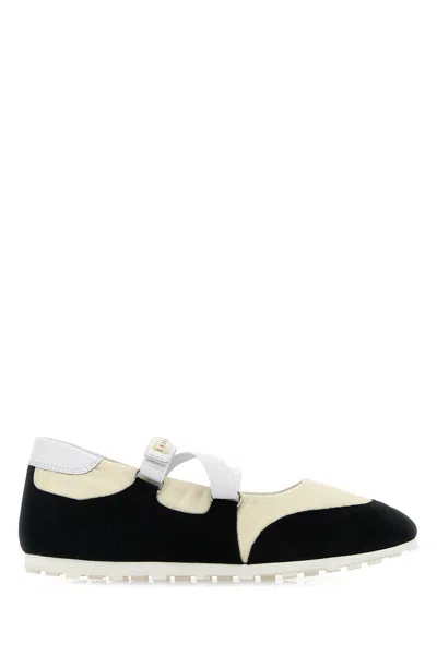 Marni Two-tone Suede And Fabric Ballerinas In White