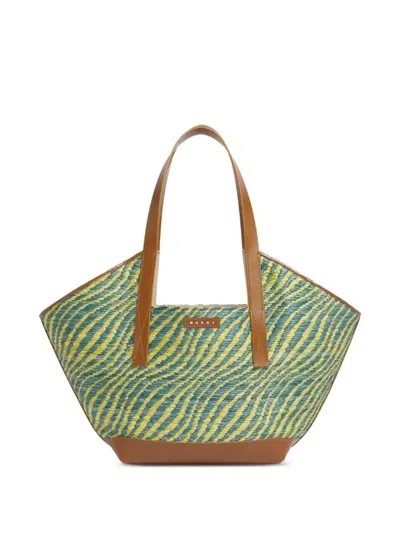 Marni Two-tone Tote Bag In Green