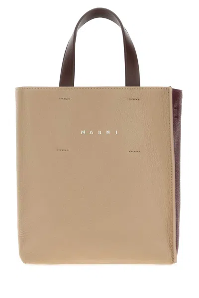 Marni Two-tone Two-handle Mini Museo Leather Handbag In Pink