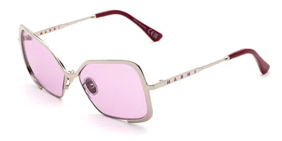Marni Unila Valley Black Mauve Oen Men's Sunglasses Silver Size 58 In Purple