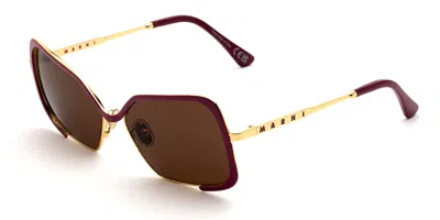 Marni Unila Valley Burgundy Gold U25 Men's Sunglasses Gold Size 58 In Brown
