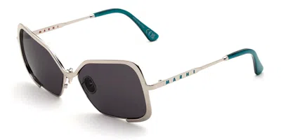 Marni Unila Valley Silver Teal Po6 Men's Sunglasses Silver Size 58 In Brown