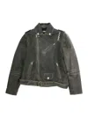 Marni Vintage Effect Leather Biker Jacket Kids In Green