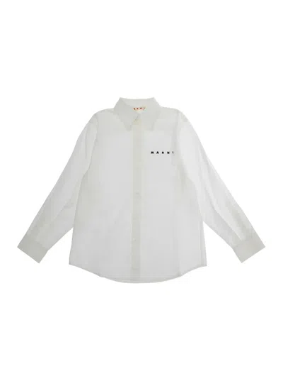 MARNI WHITE SHIRT WITH CLASSIC COLLAR AND LOGO IN COTTON BOY
