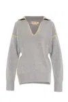 Marni Whipstitched Wool And Cashmere-blend Polo Sweater In Inox