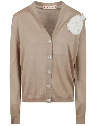 Marni V-neck Button-closure Knit Sweater In Neutral